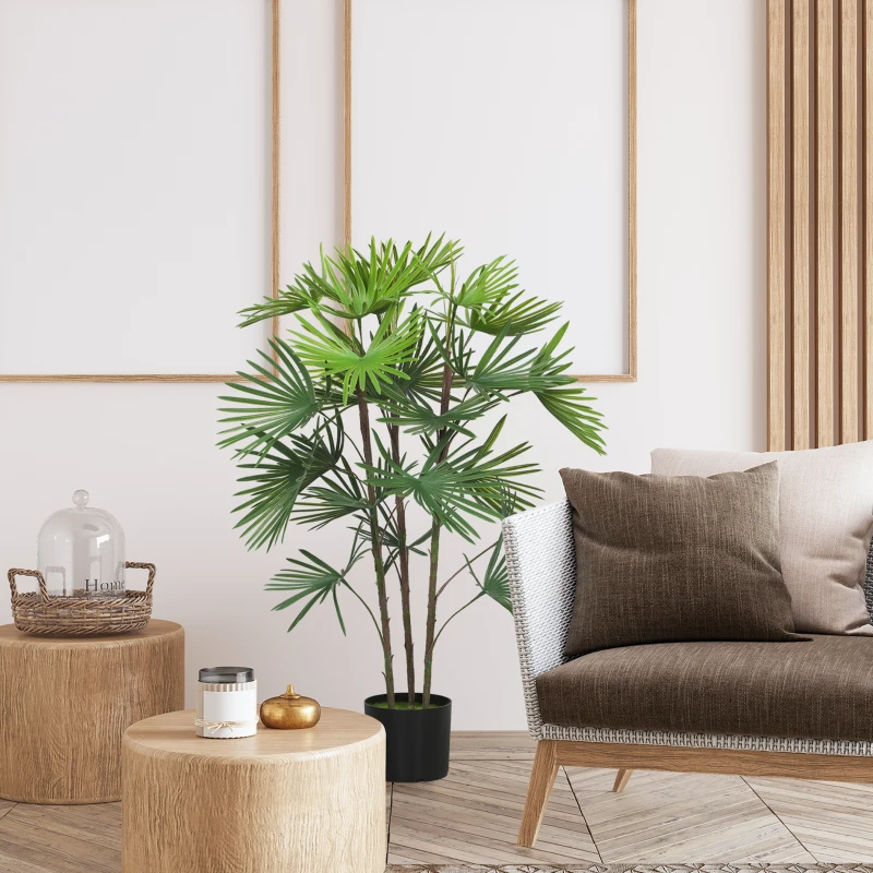HOMCOM Plante artificielle intérieure 90 cm, palmier arbre artificiel avec pot en plastique et flocage, vert