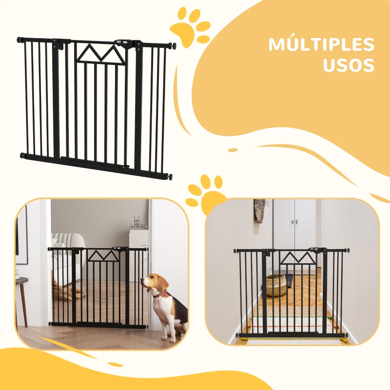 PawHut Barrera para Mascotas Extensible con Cierre Automático y Sistema de Doble Bloqueo 74-100x76 cm Negro