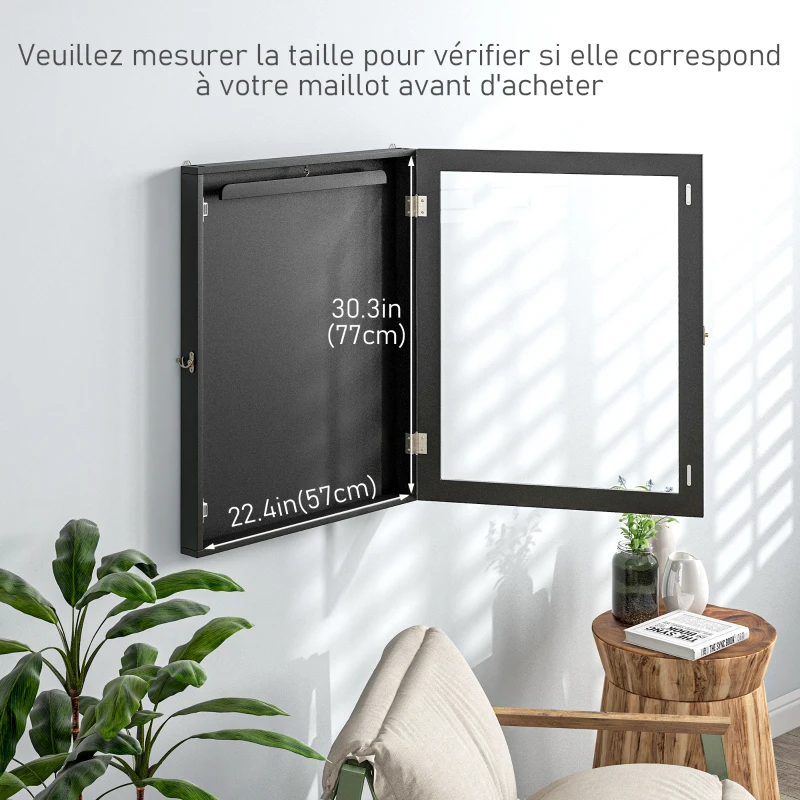 HOMCOM Frame box T-frame cadre pour maillot porte acrylique doublure interne feutre 60 x 6,5 x 80 cm noir