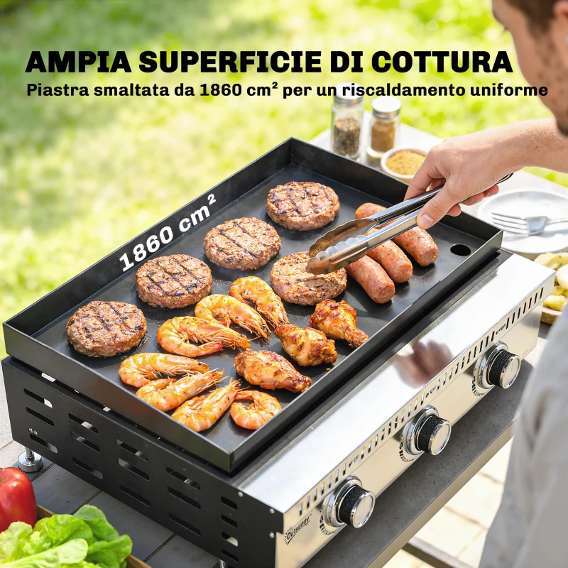 Outsunny Griglia a Gas portatile da tavolo con vaschetta raccogligrasso, colore nero.
