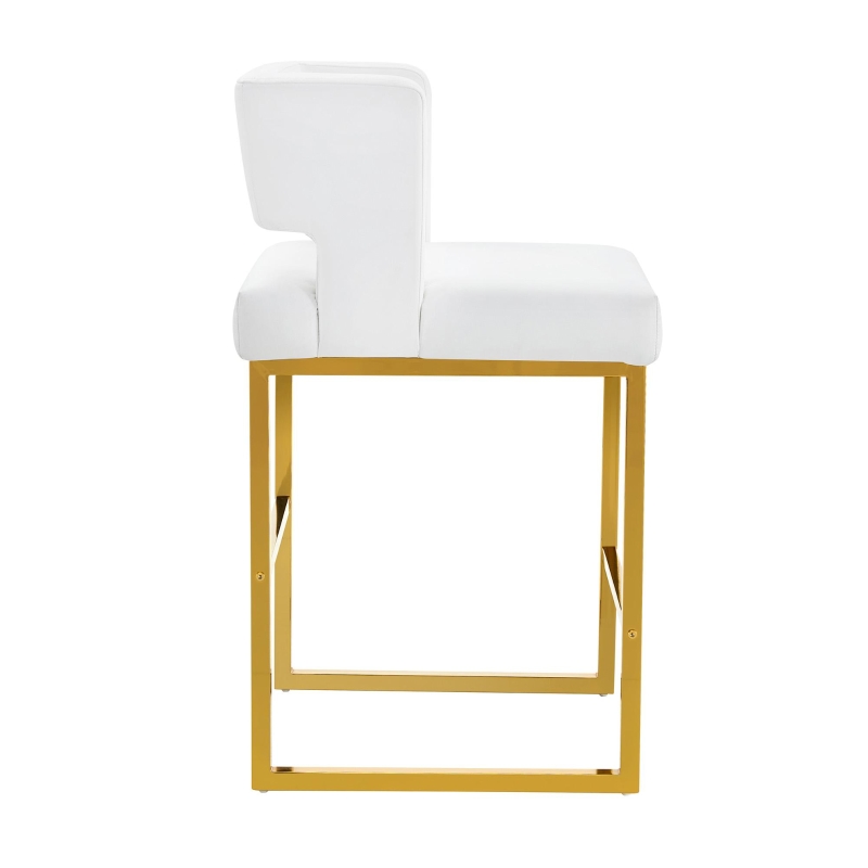 Lot de 2 tabourets de bar nordiques, design carré moderne, imperméable et facile à nettoyer, 48x53.3x91.4 cm, Blanc+Or