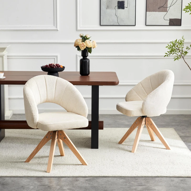 Lot de 2 chaises pivotantes style rétro, piètement 4 pieds en bois massif, patins antidérapants, 46x49x84 cm, Couleur naturelle