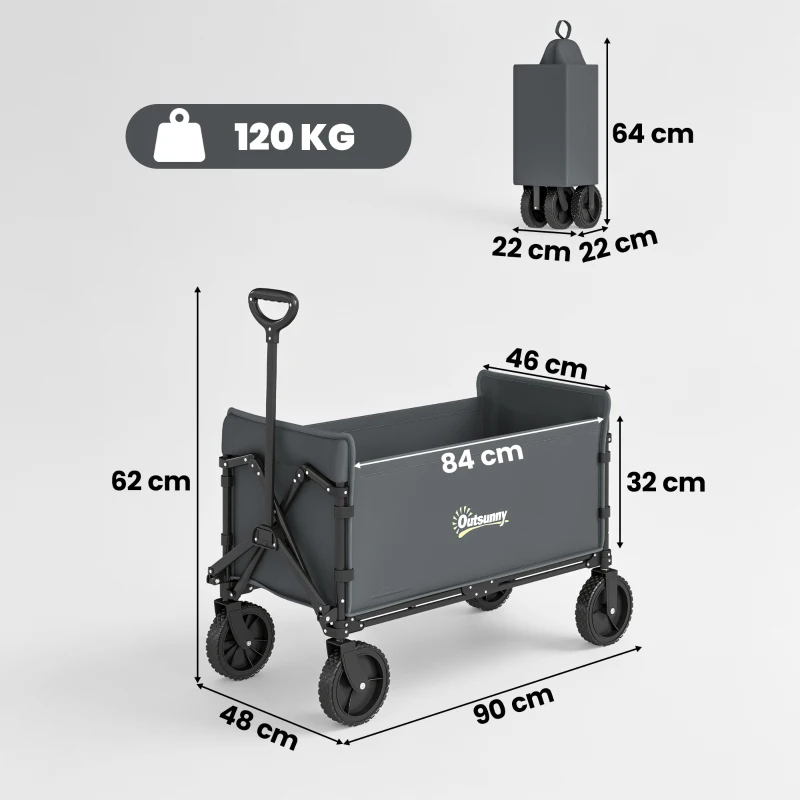 Outsunny 180L Festival Trolley on Wheels, Folding Compact Camping Trolley Cart with Adjustable Handle, 120 KG Capacity for Garden, Beach, Fishing, Grey