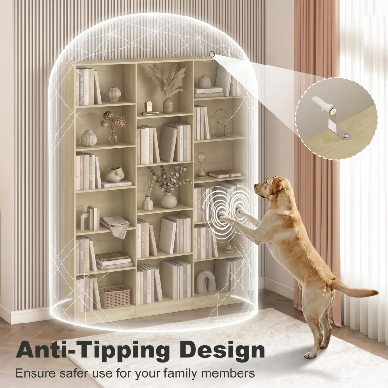 HOMCOM Bookcase with Open Storage, 6-Tier Bookshelf with Anti-Tipping Hardware, Oak