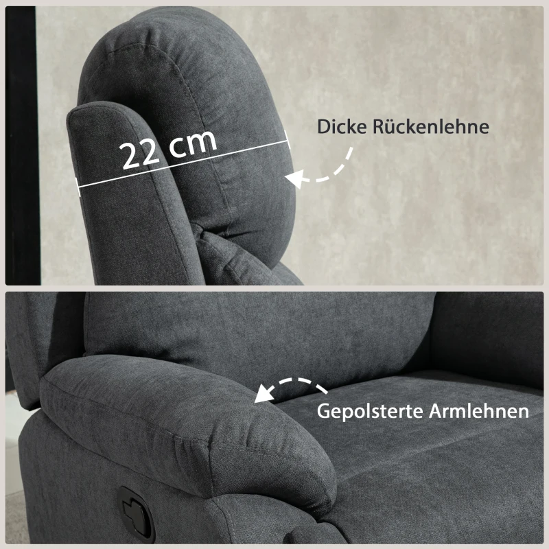 HOMCOM Relaxstoel, ligstoel, 150° kantelbaar, Donkergrijs(m-6)