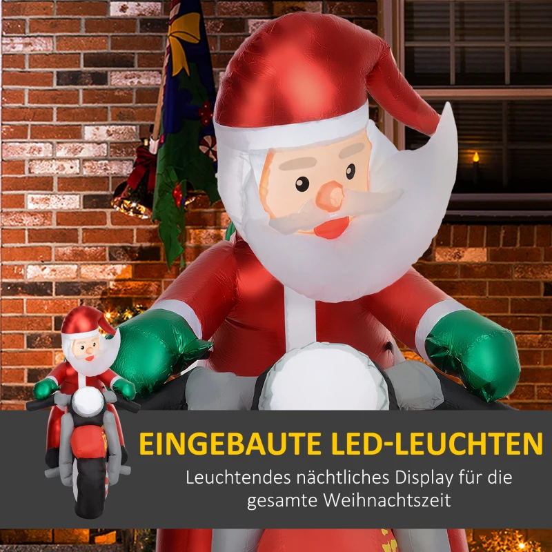 Outsunny Kerstman op motor, Tuindecoratie, LEDs, opblaasbaar, weerbestendig, 180 x 95 x 170 cm