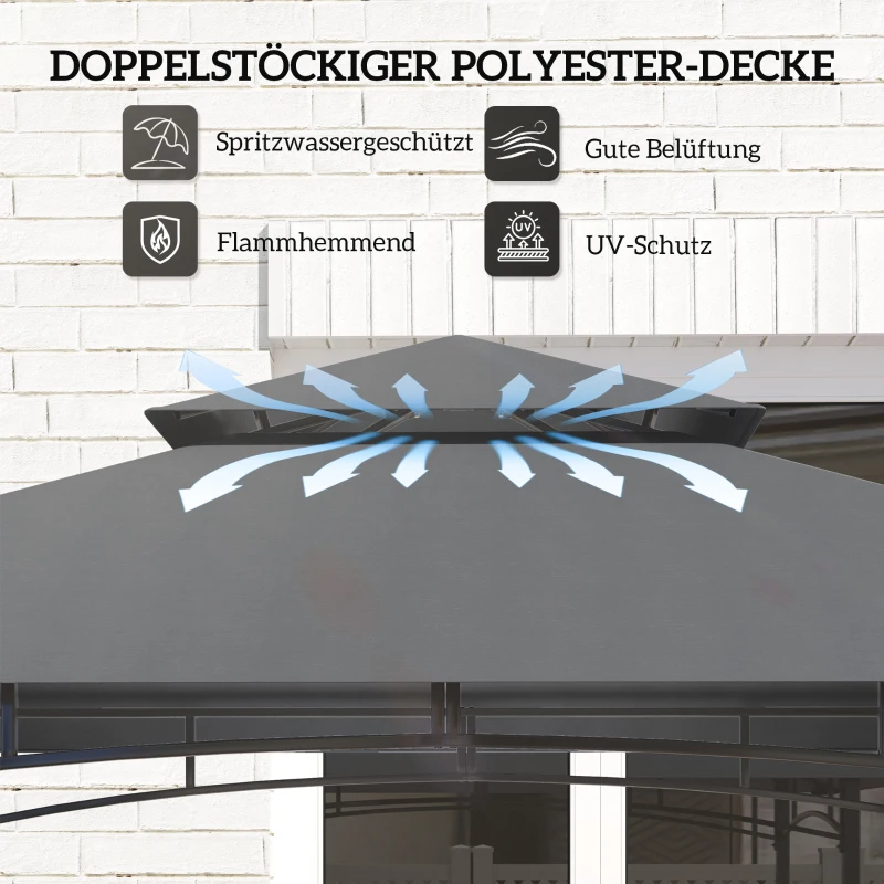 Outsunny Grillpaviljoen, tuingrilltent met kruidenplanken, LED-verlichting, metaal, kunststof, 243L x 148B x 248H cm, grijs