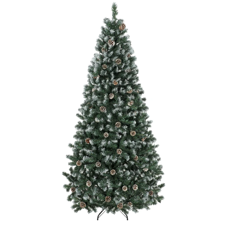 HOMCOM Weihnachtsbaum 210 cm mit 998 schneebedeckten Zweigen und Zapfen, mit automatischer Öffnung und klappbarem Ständer, Grün