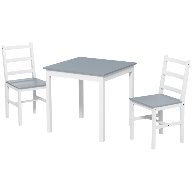HOMCOM Eethoek voor 2 personen, 2 stoelen, 1 tafel, grenenhout, wit+grijs