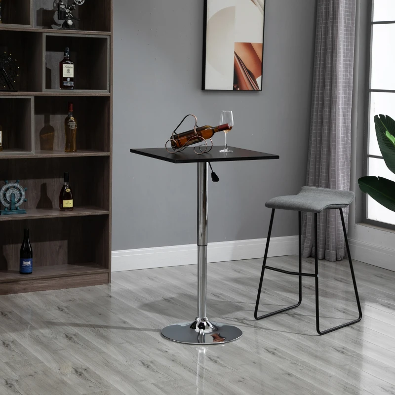 HOMCOM Table de bar table bistro chic style contemporain table carrée pivotante hauteur réglable dim. 60L x 60l x 82-103H cm métal chromé MDF noir