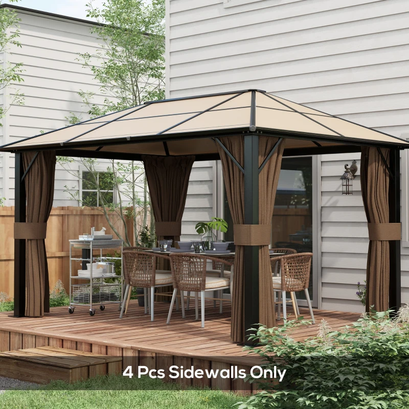 Outsunny 4 Pack Replacement Gazebo Curtains Privacy Panel for Most 3 x 4m Gazebo Canopy Pavillion Outdoor Shelter Sidewalls Accessories Dark Brown