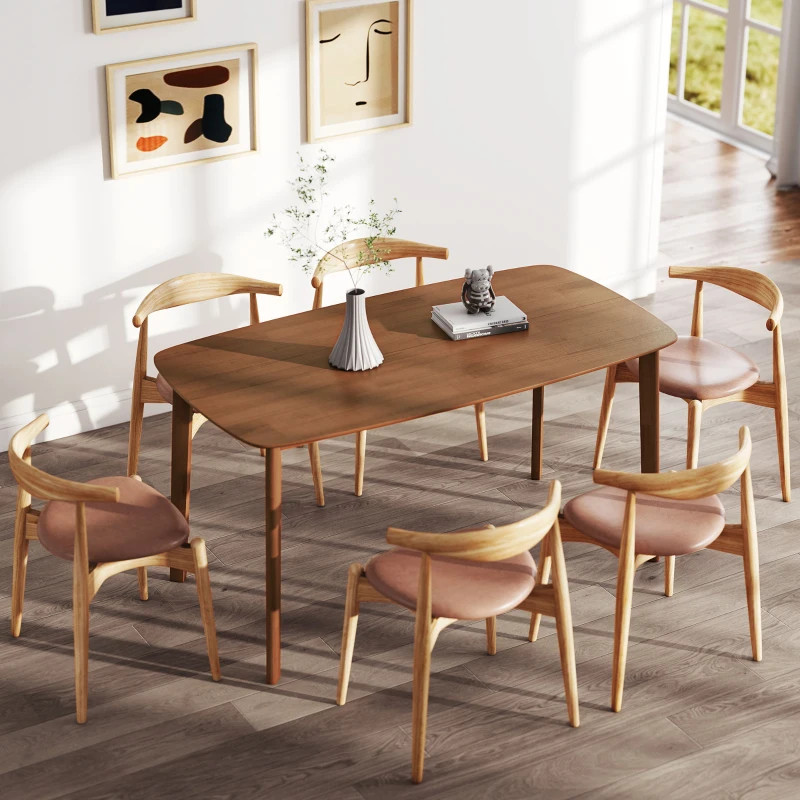 HOMCOM Pine Wood Rectangular Dining Table - Light Brown