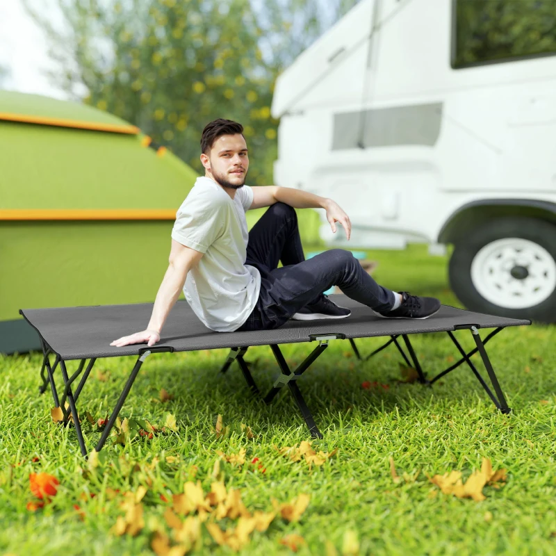 Outsunny Double Camping Cot Bed, with Bag - Charcoal Grey