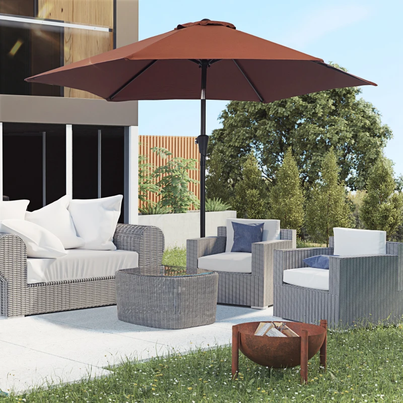 Outsunny Parasol droit parasol inclinable de jardin manivelle toile polyester haute densité 180 g/m² Ø2,6 x 2,35 m aluminium café