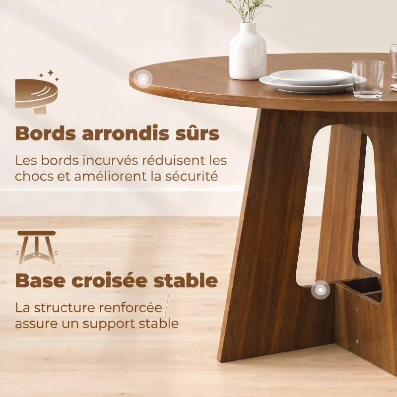 HOMCOM Table à manger ronde pour 4 personnes, Ø 110 x 73,5 cm, table de cuisine avec base croisée, marron