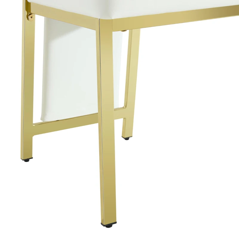 Chaise de salle à manger minimaliste européenne, bordure dorée 3D et dossier haut ergonomique, 44x42.7x109 cm, Blanc+Doré