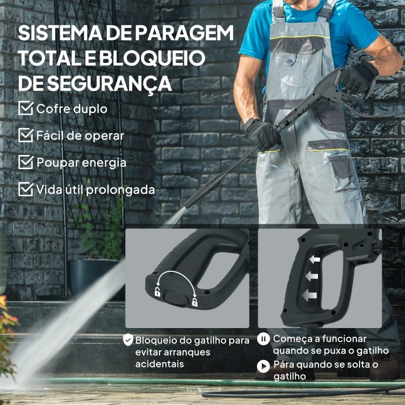 Outsunny Lavadora de Alta Pressão 1800W 150 Bar Caudal 420 L/h com Paragem Automática Mangueira de 6 m 30x27,5x76 cm Vermelho