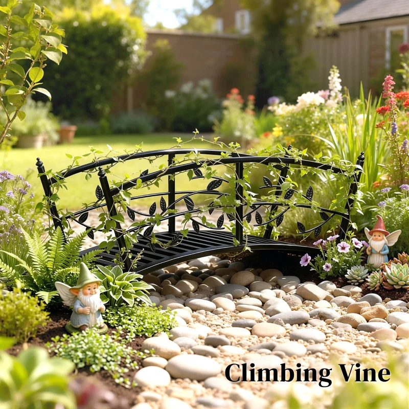 Outsunny 1.2M Metal Garden Bridge with Safety Railings, Outdoor Pond Bridge, Arch Decorative Footbridge for Creek Stream