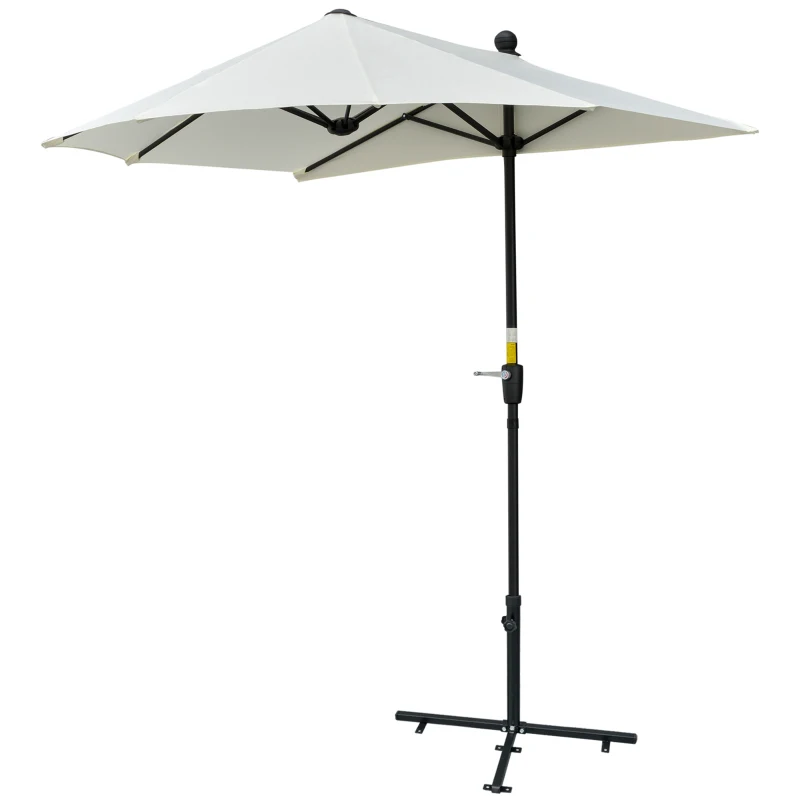 Outsunny Halfronde Parasol 1,9 x 2 m Dubbele Parasol met Handmatige Draaimechaniek Crème Wit