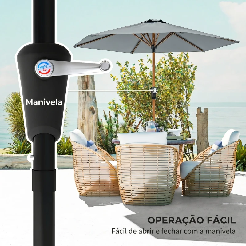Outsunny Chapéu de Sol de Jardim Ø230x216 cm com Teto Ajustável Abertura Manual Impermeável para Pátio Piscina Praia Cinzento