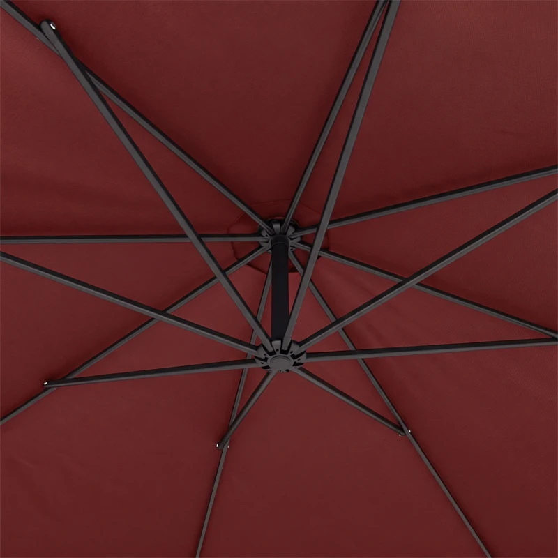 Outsunny 3 m Overhanging Cantilever Parasol, with Cross Base - Wine Red
