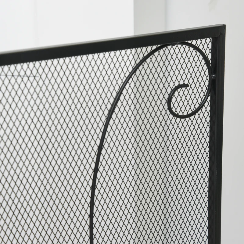 HOMCOM Vuurvonkbescherming voor haarden, 3 panelen, inklapbaar, flexibel, metaal, zwart, 132,5 x 76,5 cm.