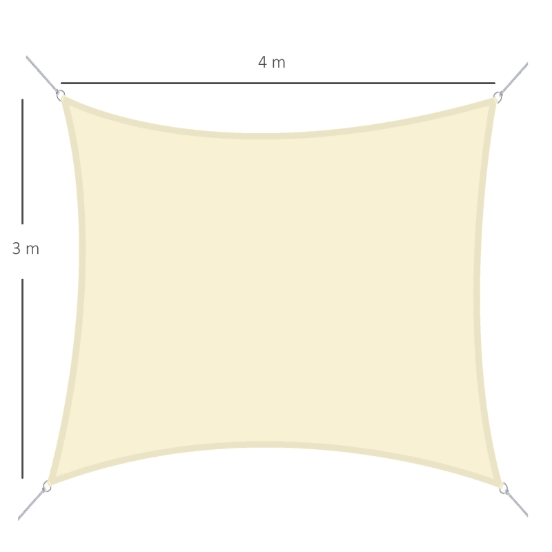 Outsunny Vela Ombreggiante Rettangolare, Tenda da Sole per Esterno in Poliestere Anti UV Traspirante 3x4m Bianco crema