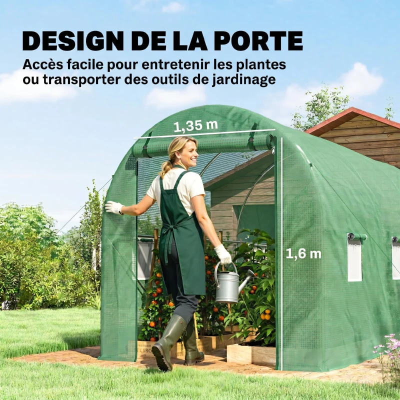 Outsunny Serre de Jardin Tunnel 8 m² 4L x 2l x 1,9H m Acier galvanisé renforcé diamètre 2,4 cm + PE fenêtres Porte Vert