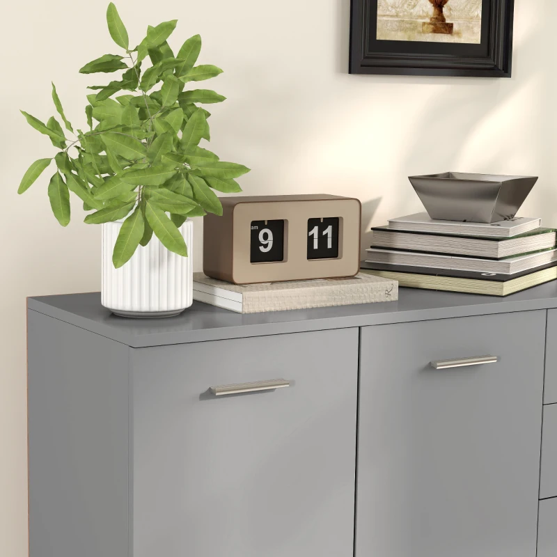 HOMCOM Bufet Modern cu 3 Dulapuri și 2 Sertare, din Lemn, 106x35x76 cm, Gri Deschis