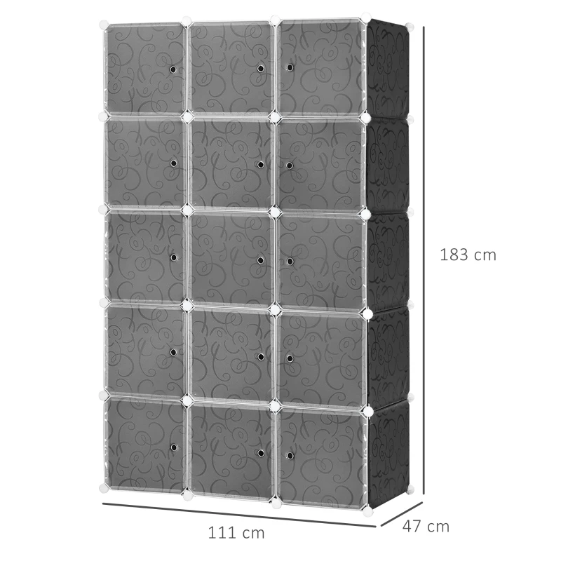HOMCOM Kledingkast in Blokdesign, 2 Grote en 9 Kleine Blokken, Kunststof, Metaal, 111L x 47B x 183H cm, Zwart+Wit