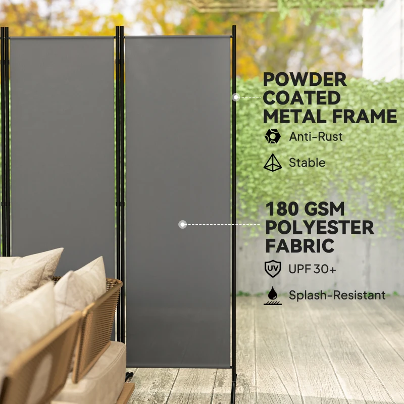 Outsunny 6 Panel Folding Room Divider, 1.7m Privacy Screen with Wide Feet, Portable Freestanding Metal Partition Separator for Office, Living Room, Bedroom, Dining Room, Dark Grey