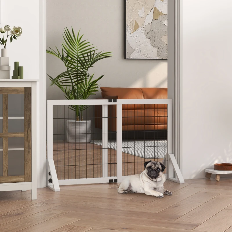 PawHut Barrière de sécurité pour chien barrière de protection à 2 panneaux largeur réglable 63-106 cm en bois acier blanc