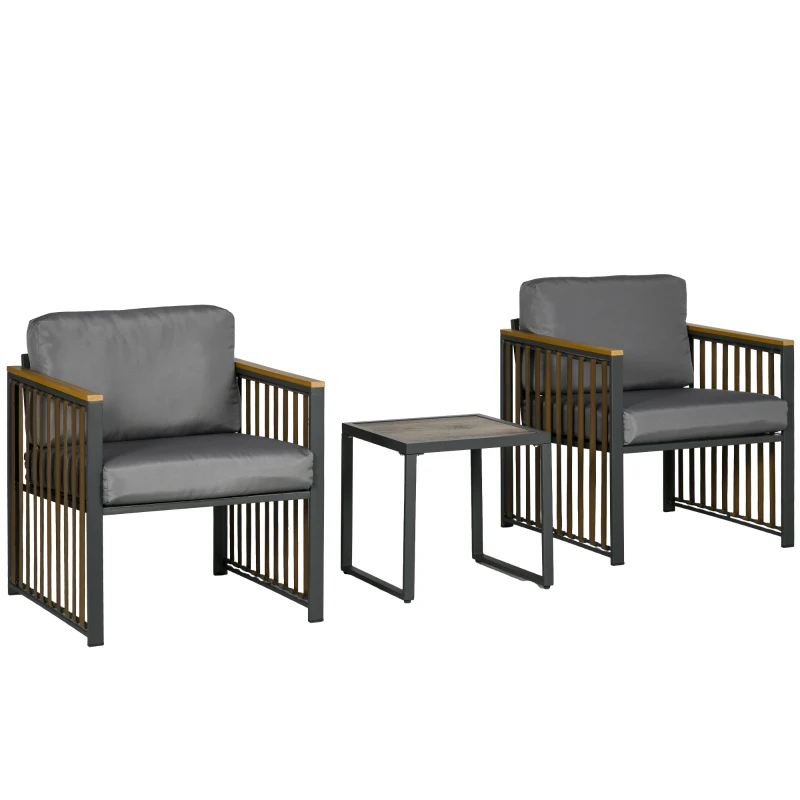 Outsunny Set da Giardino 3 Pezzi in Rattan e Acciaio con 2 Sedie 66x68x68 cm e Tavolino da Caffè 45x45x44 cm