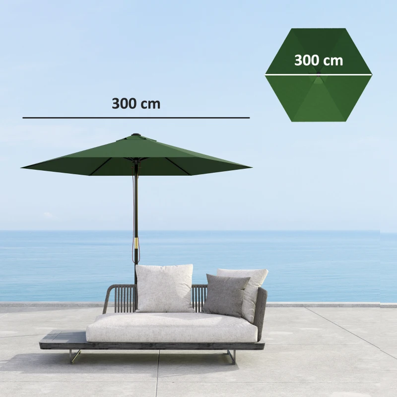 Outsunny Telo di Ricambio per Ombrellone Ø3 m con Prese d'Aria per Telai in Legno e Acciaio, Verde