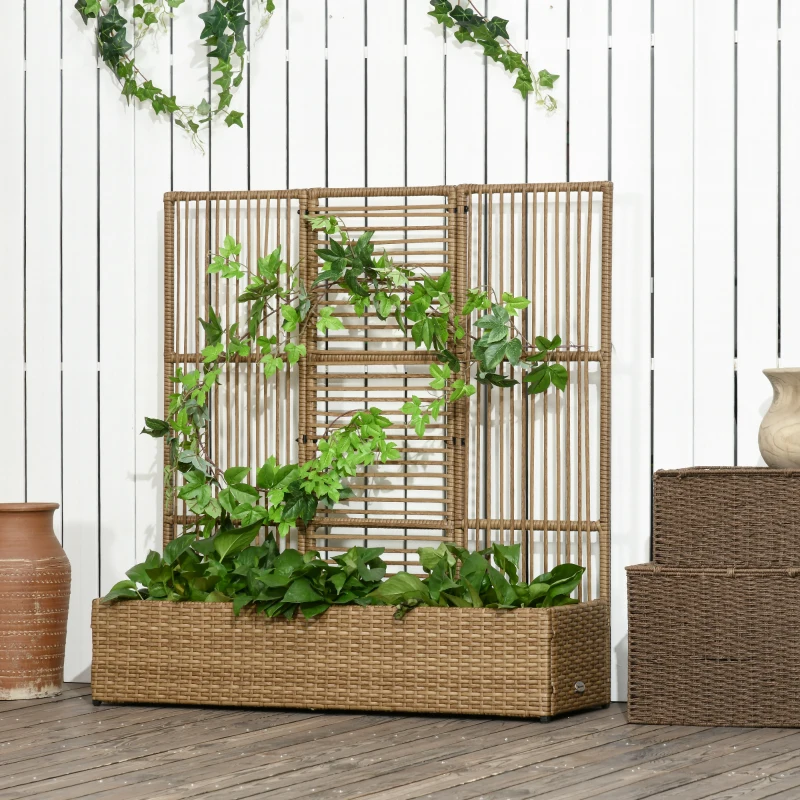 Outsunny Support pour plantes avec treillis bac rectangulaire inférieur en résine tressée et acier dim. 103L x 29l x 103H cm