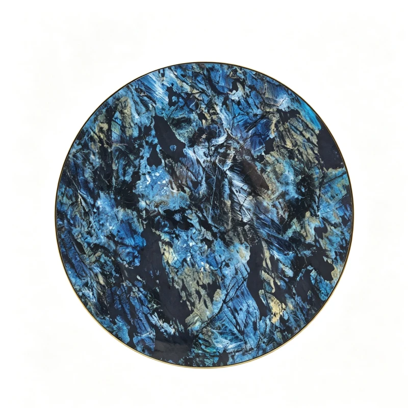 Table d'appoint ronde, plateau anti-rayures facile à nettoyer, 60x60x74 cm, Bleu
