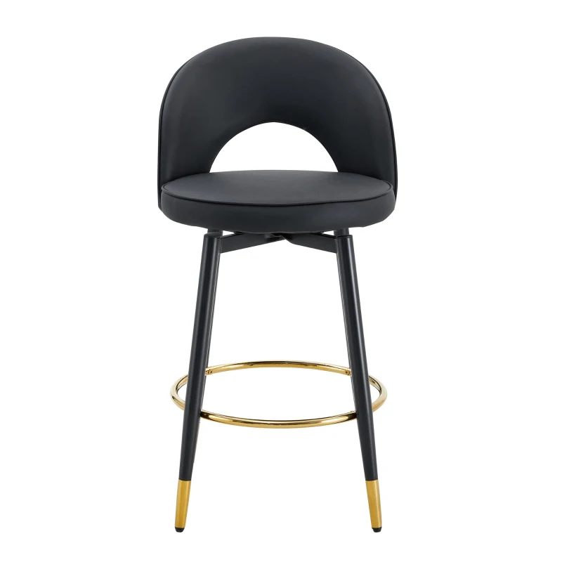 Tabouret de bar pivotant 360°, dossier ajouré design, lot de 2, 44x44x91.5 cm, Noir