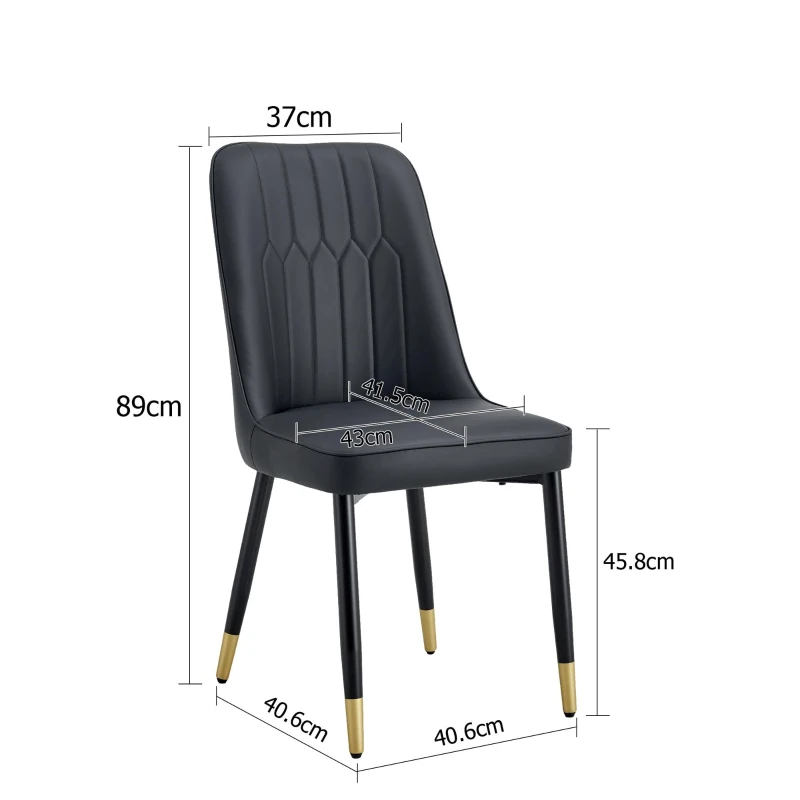Lot de 2 chaises de salle à manger modernes, assise rembourrée, embouts antidérapants, 43x41.5x89 cm, Noir