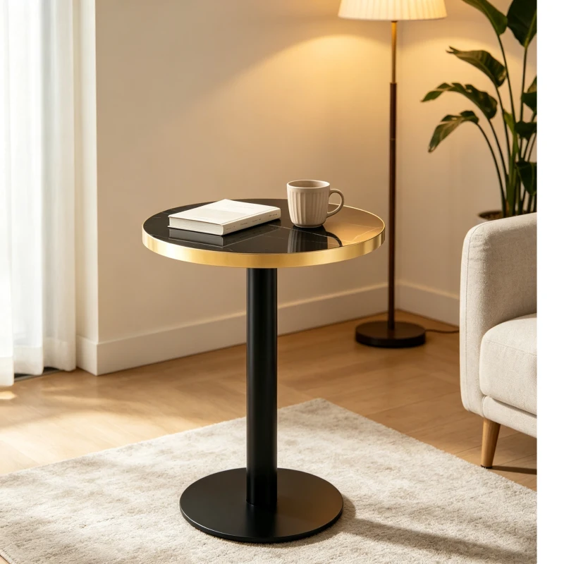 Table d'appoint ronde, plateau anti-rayures facile à nettoyer, 60x60x74 cm, Noir