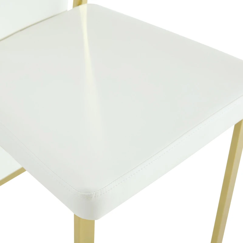 Chaise de salle à manger minimaliste européenne, bordure dorée 3D et dossier haut ergonomique, 44x42.7x109 cm, Blanc+Doré