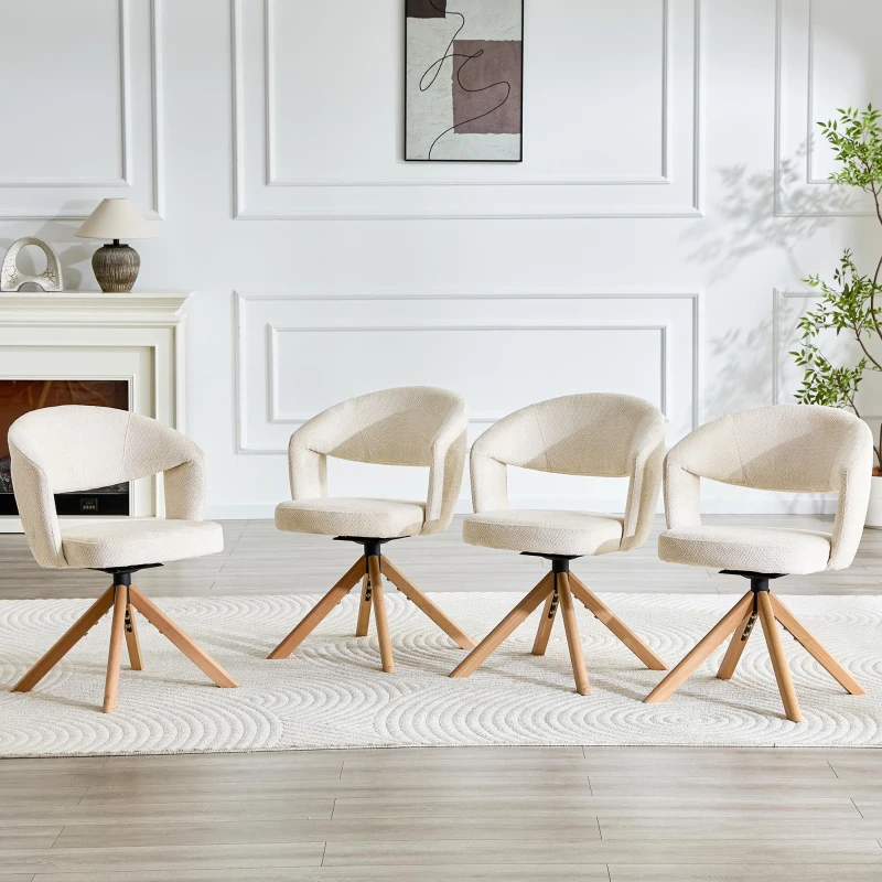 Lot de 2 chaises pivotantes rétro-luxe, patins feutre antidérapants, rotation 360° silencieuse, 47x47.5x81.5 cm, Couleur naturelle