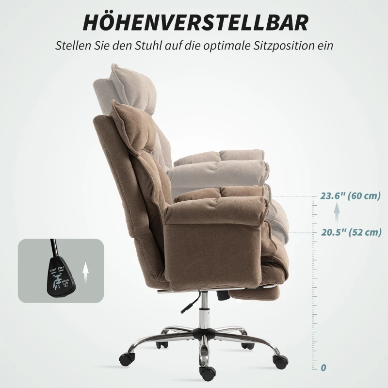 HOMCOM Ergonomische Bureaustoel met Verstelbare Rugleuning en Voetensteun, Zacht Stof, Lichtbruin(m-7)