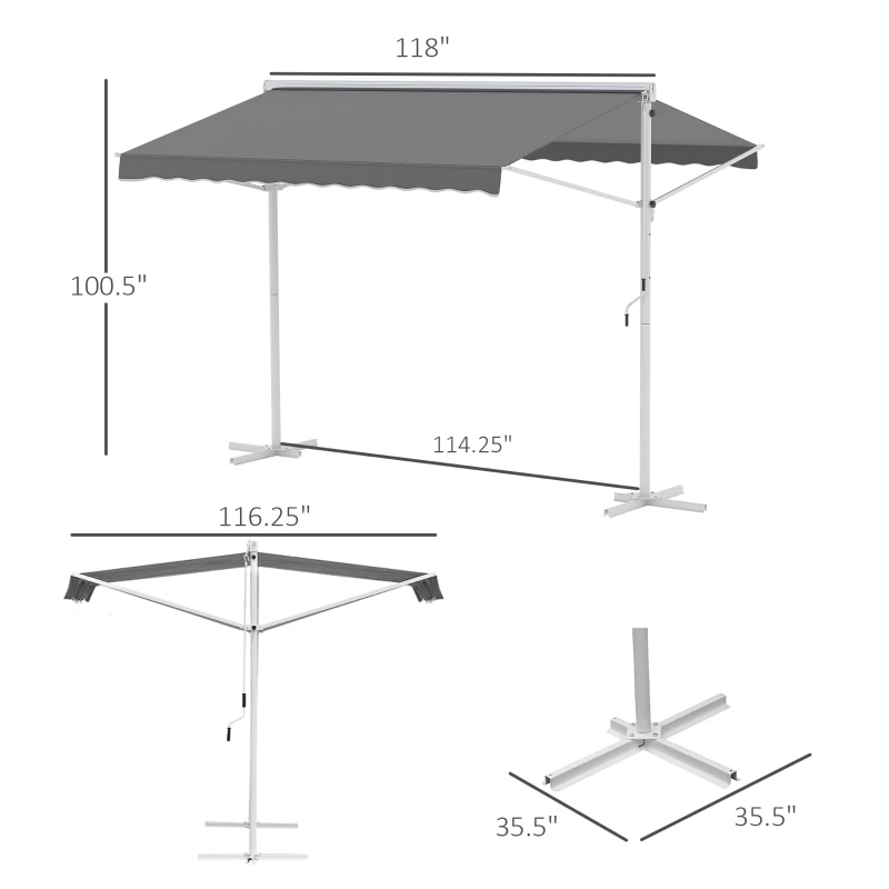 Outsunny Staande luifel met knikarm tuinluifel luifel zwengel grijs 2,95 x 2,94 m