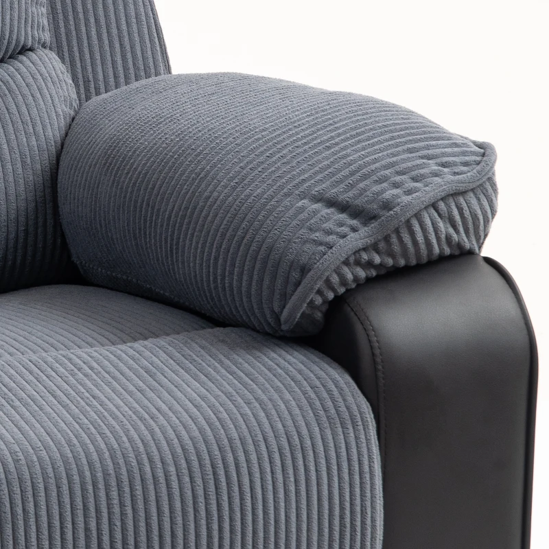 HOMCOM Sta-op-stoel met zachte corduroybekleding, verstelbare fauteuil met afstandsbediening en zijvakken, donkergrijs