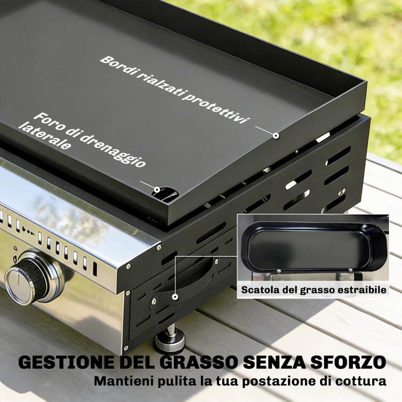 Outsunny Griglia a Gas portatile da tavolo con vaschetta raccogligrasso, colore nero.