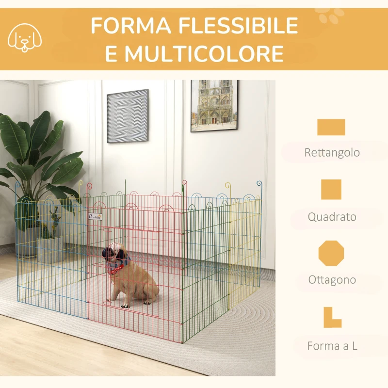 PawHut Cancellino per Cani a 8 Pannelli con Chiusura a Scatto, per Cani Taglia Media in Acciaio, Ø156x60 cm, Multicolore