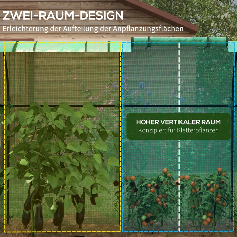 Outsunny Mini-kas Kweekkas, 2 plantgebieden, oprolbare deuren, 185 x 94 x 150 cm, Groen
