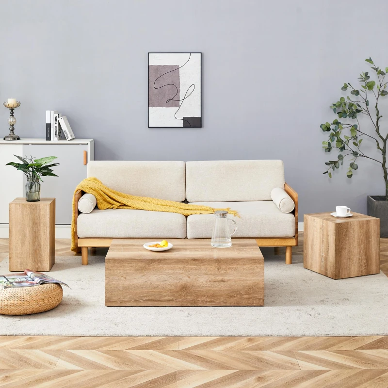 Table basse rectangulaire, style Luxury moderne compatible, pieds antidérapants en silicone, 90x50x30 cm, Couleur naturelle