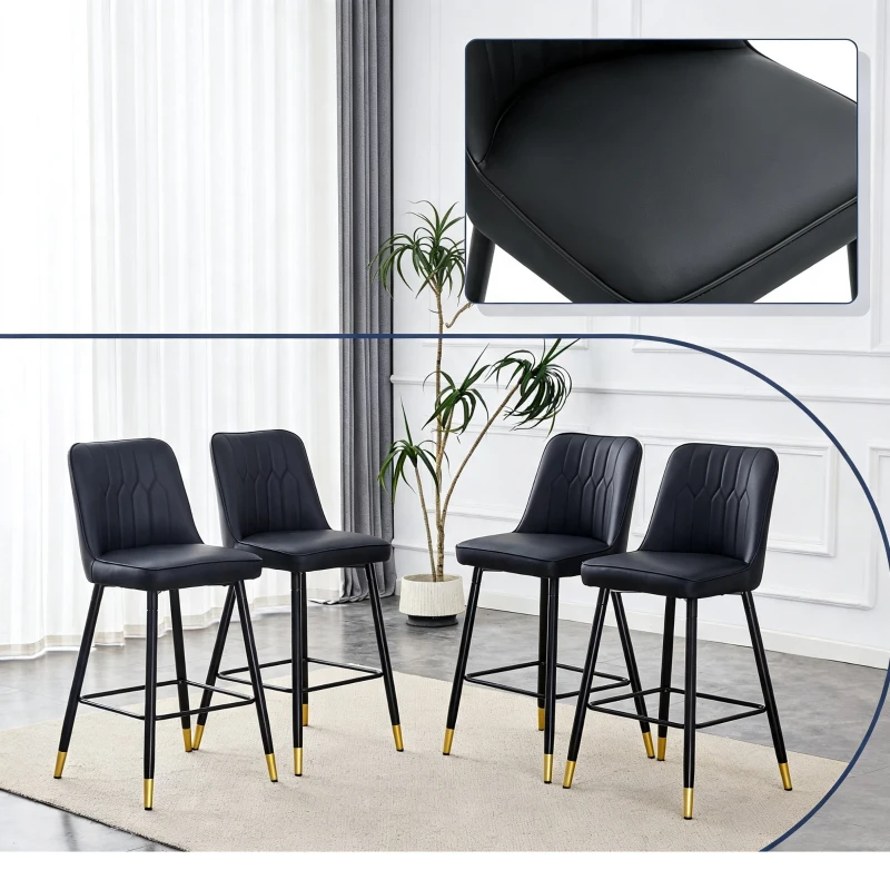Lot de 2 tabourets de bar hauteur, design moderne et confortable, dossier incurvé et repose-pieds, 42x45x100 cm, Noir