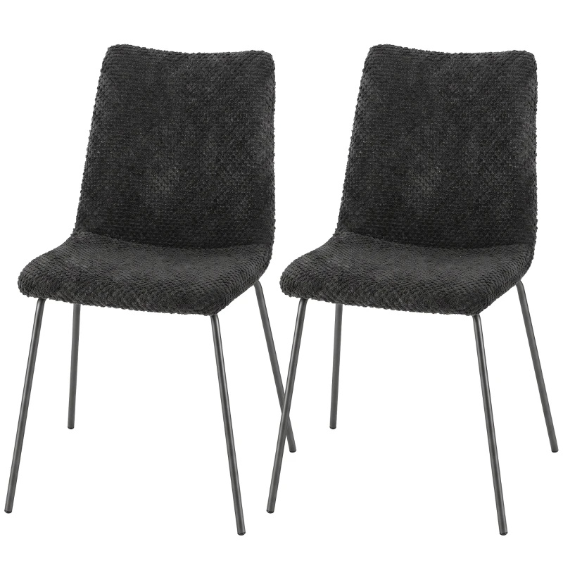 HOMCOM Conjunto de 2 Cadeiras de Jantar, Cadeiras de Cozinha Estofadas em Veludo, Encosto Curvado, Pés em Metal, Cinza Escuro
